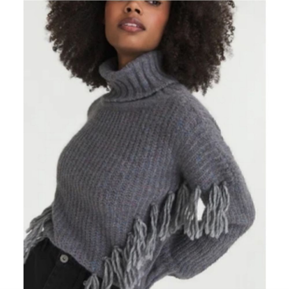 Something Navy Oct Isla Fringe Turtleneck Sweater - Picture 2 of 11